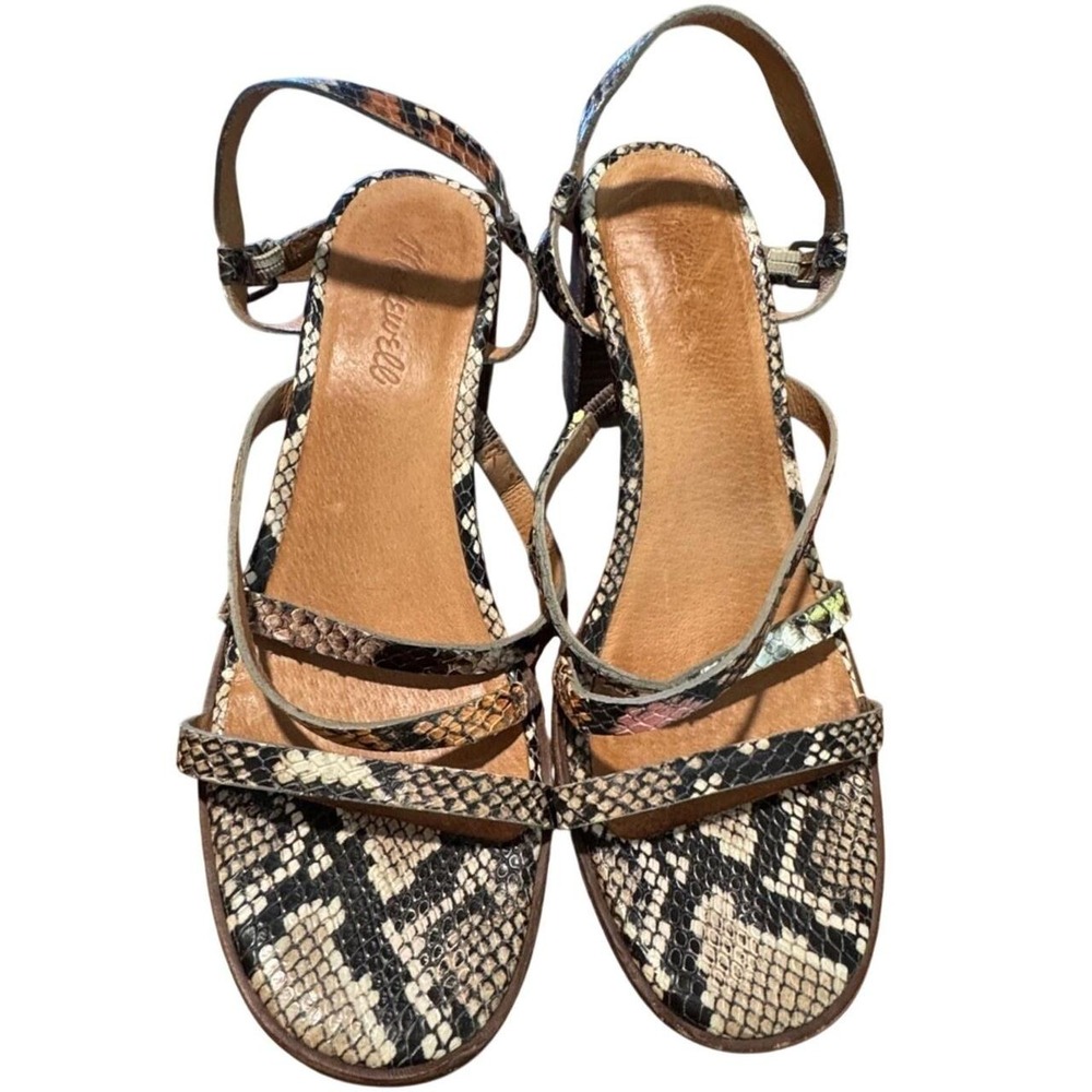 Madewell Snakeskin Embossed Leather Strappy Block Heel Sandals Brown Multi Size8